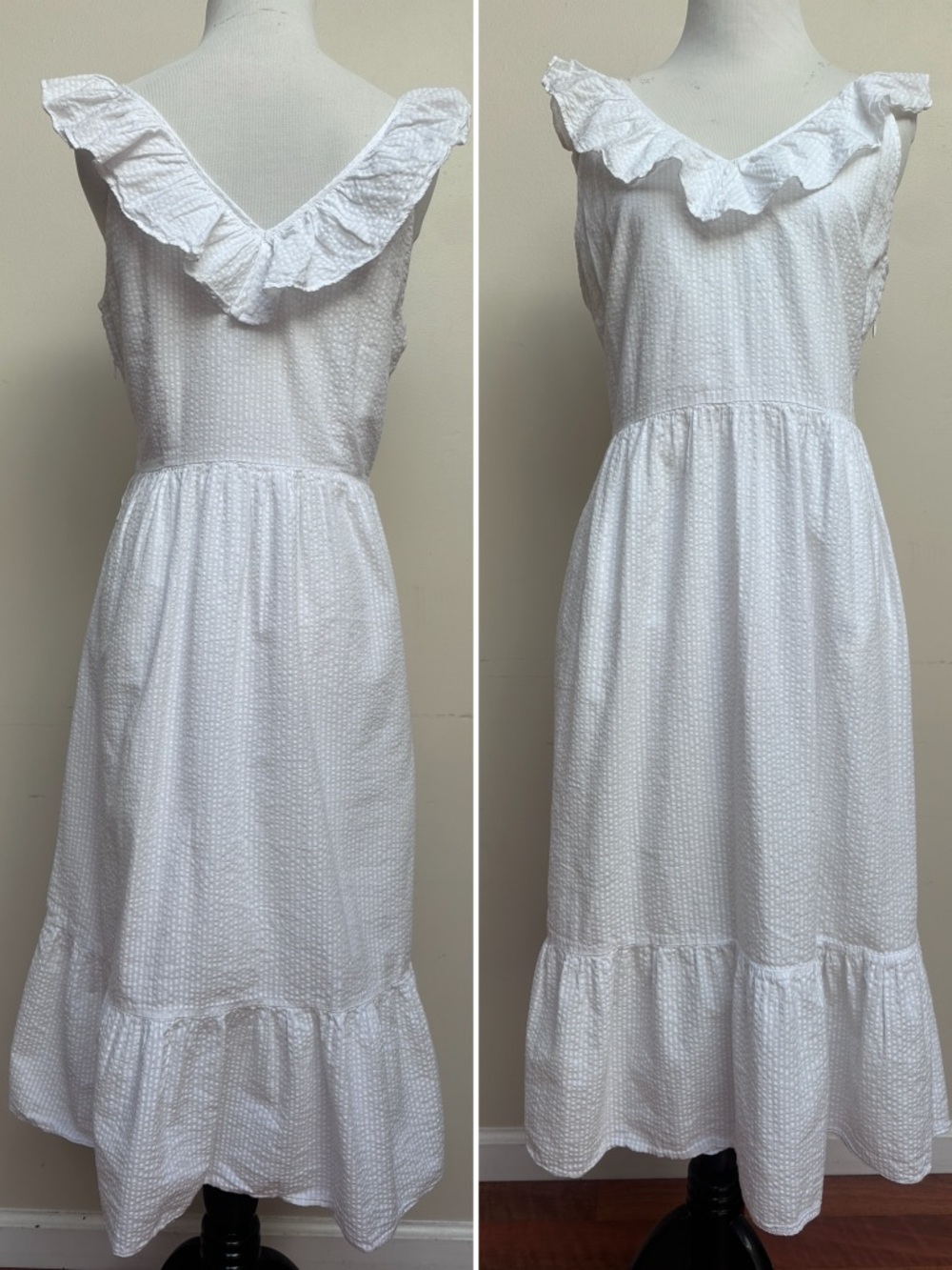 Vineyard Vines Ruffle Strap Textured‎ Midi Dress White Size Small Pockets